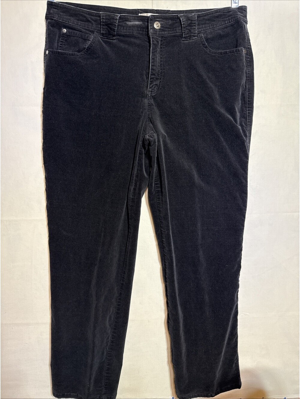 Christopher Banks Womens 16 Black Velveteen Velvet Pants Straight Leg Stretch